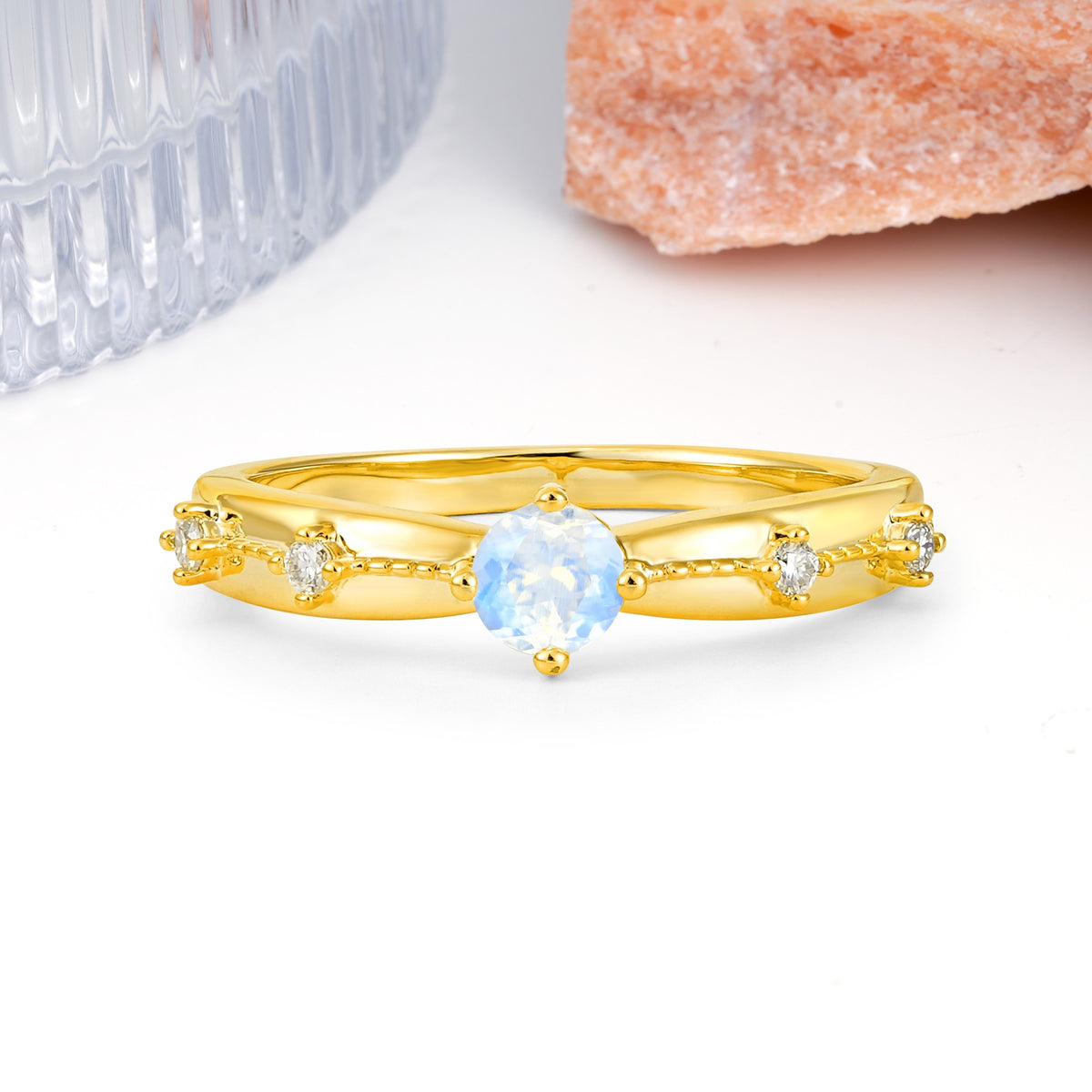 Simply Luxurious 4-Prong Round Cut Moonstone Wedding Ring - Additional view