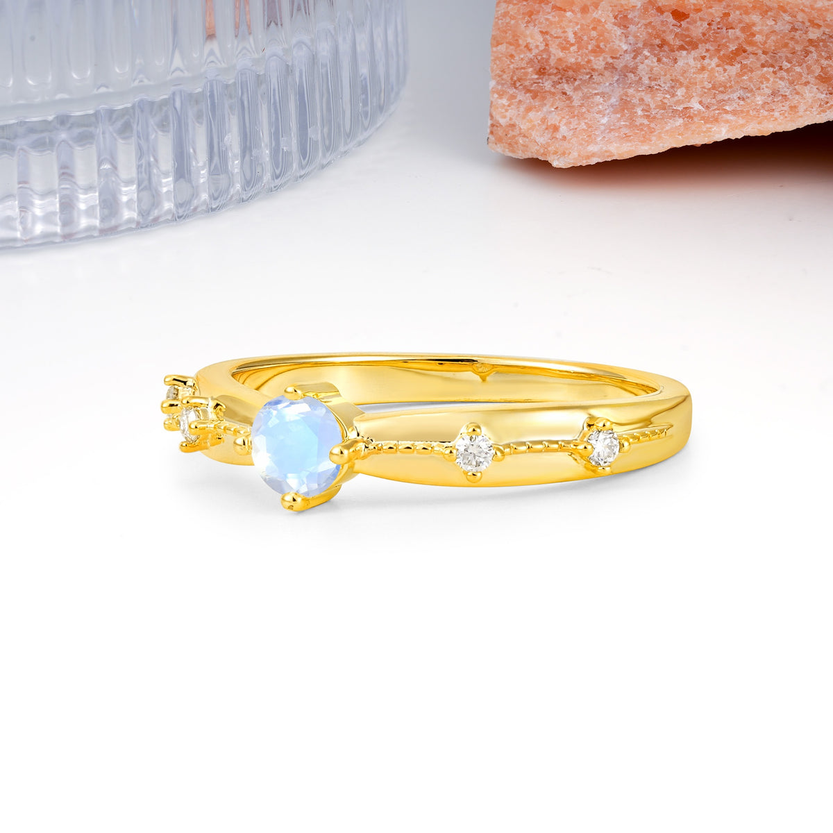 Simply Luxurious 4-Prong Round Cut Moonstone Wedding Ring - Additional view
