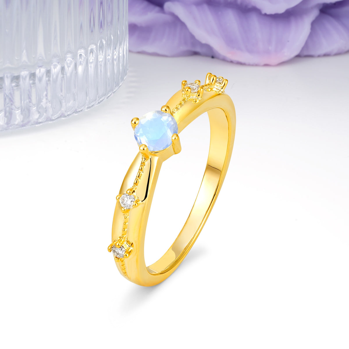Simply Luxurious 4-Prong Round Cut Moonstone Wedding Ring - Additional view