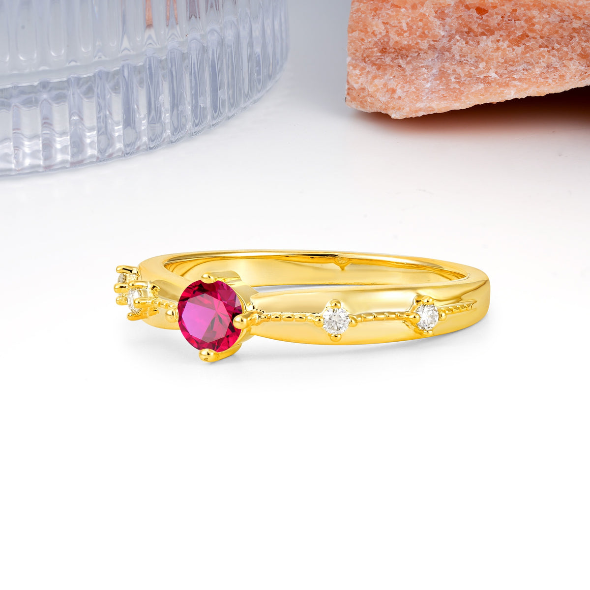 Simply Luxurious 4-Prong Round Cut Ruby Wedding Ring - Additional view