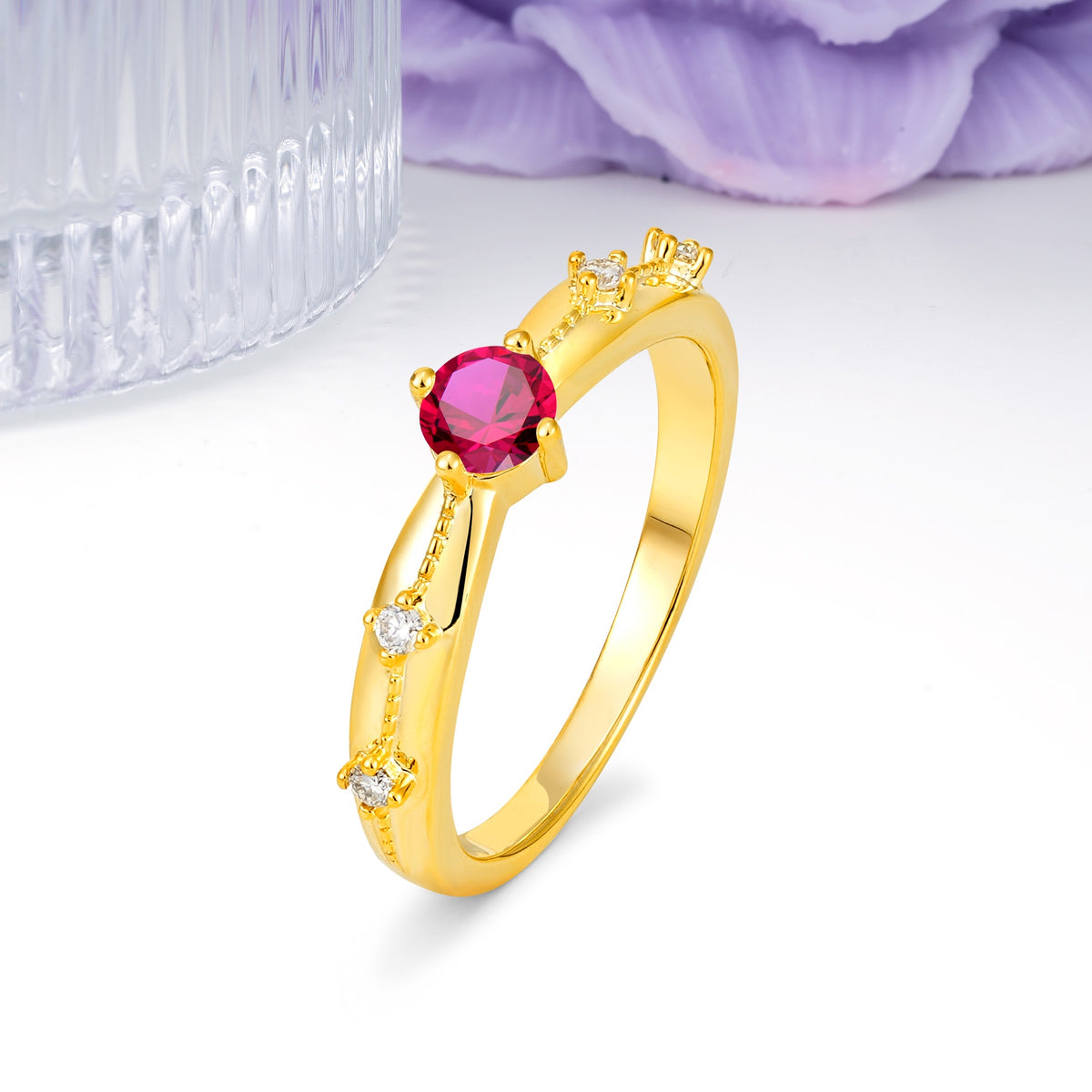 Simply Luxurious 4-Prong Round Cut Ruby Wedding Ring - Additional view