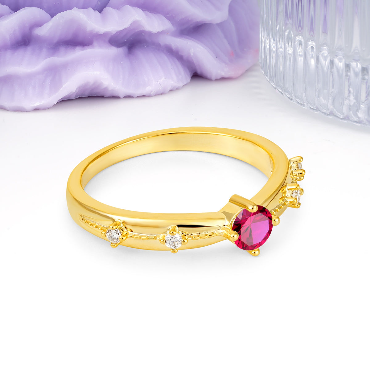 Simply Luxurious 4-Prong Round Cut Ruby Wedding Ring - Additional view