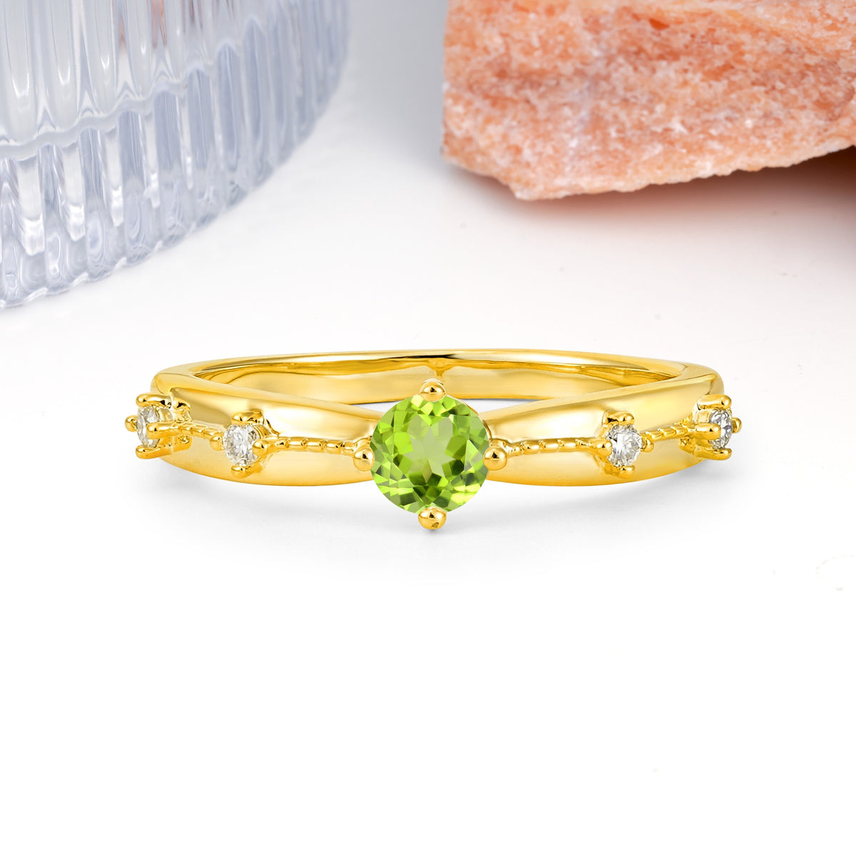 Simply Luxurious 4-Prong Round Cut Peridot Wedding Ring - Additional view