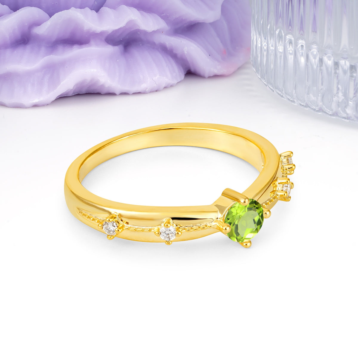 Simply Luxurious 4-Prong Round Cut Peridot Wedding Ring - Additional view