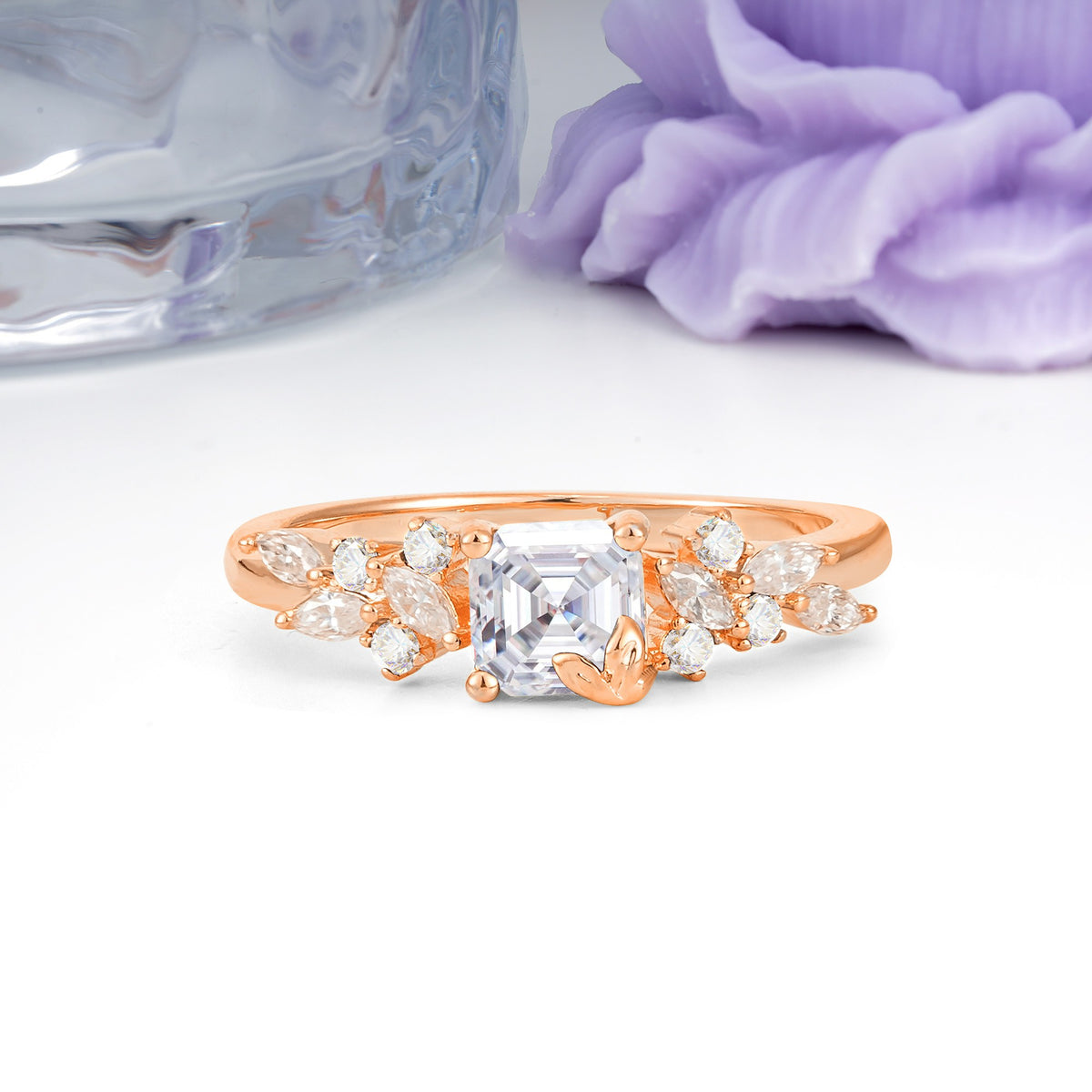 Whimsical Princess Cut Moissanite Nature‑Inspired Leaf Engagement Ring - Additional view