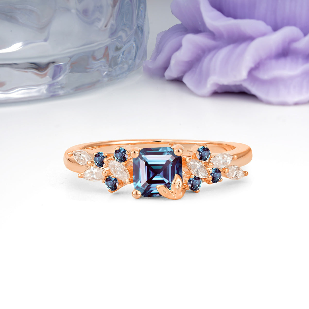 Whimsical Princess Cut Alexandrite Nature‑Inspired Leaf Engagement Ring - Additional view