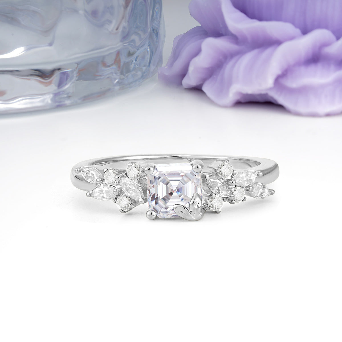 Whimsical Princess Cut Moissanite Nature‑Inspired Leaf Engagement Ring - Additional view