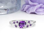 Whimsical Princess Cut Amethyst Nature‑Inspired Leaf Engagement Ring - Additional view