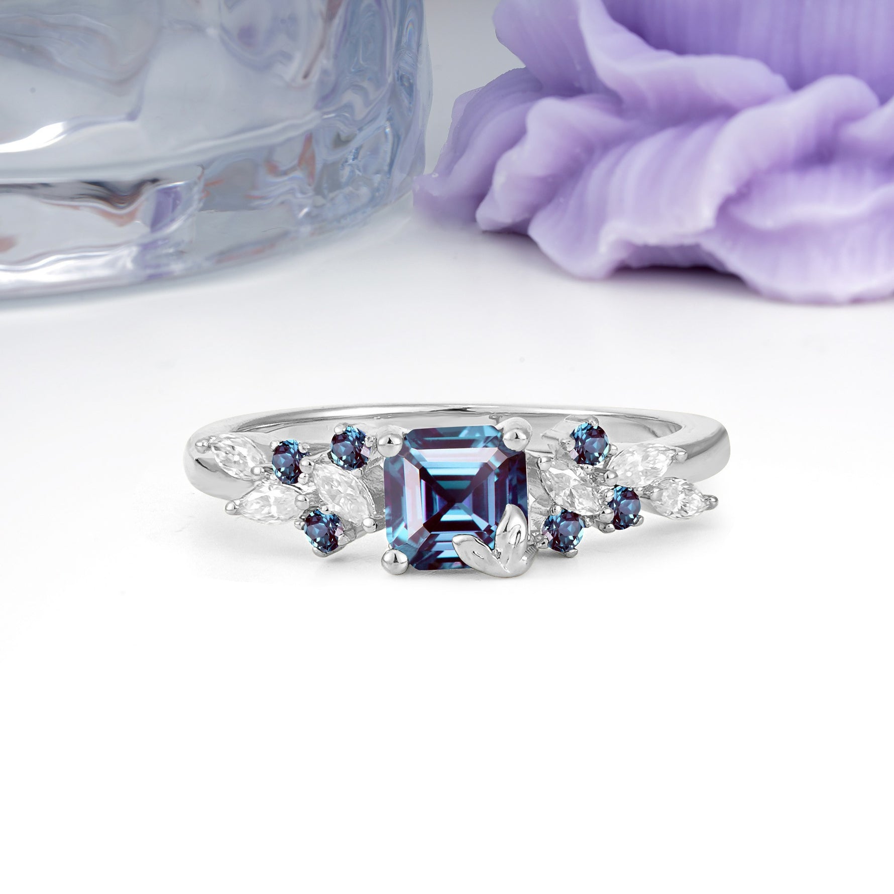 Whimsical Princess Cut Alexandrite Nature‑Inspired Leaf Engagement Ring - Additional view