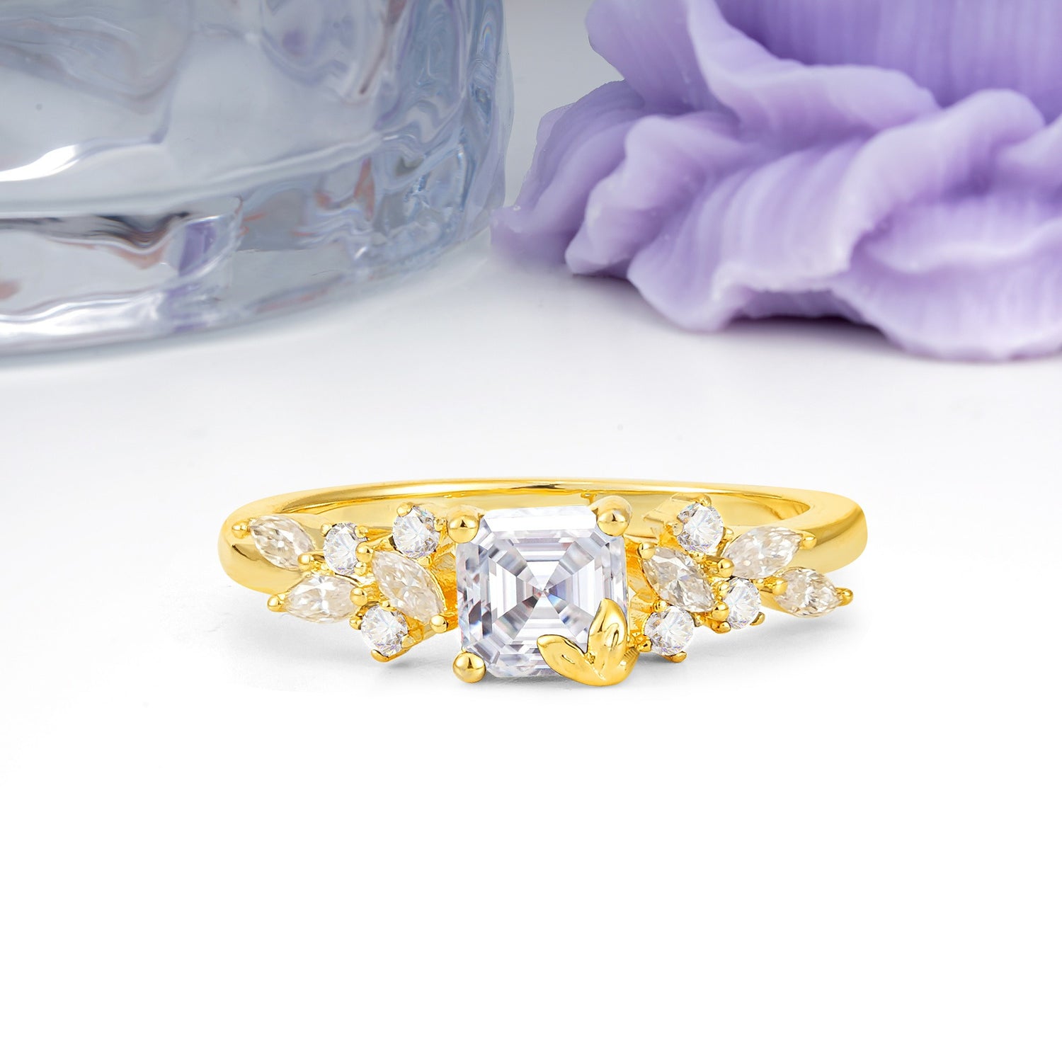 Whimsical Princess Cut Moissanite Nature‑Inspired Leaf Engagement Ring - Additional view