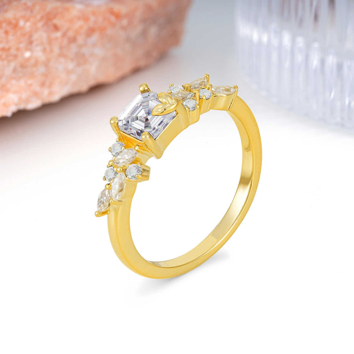 Whimsical Princess Cut Moissanite Nature‑Inspired Leaf Engagement Ring - Additional view