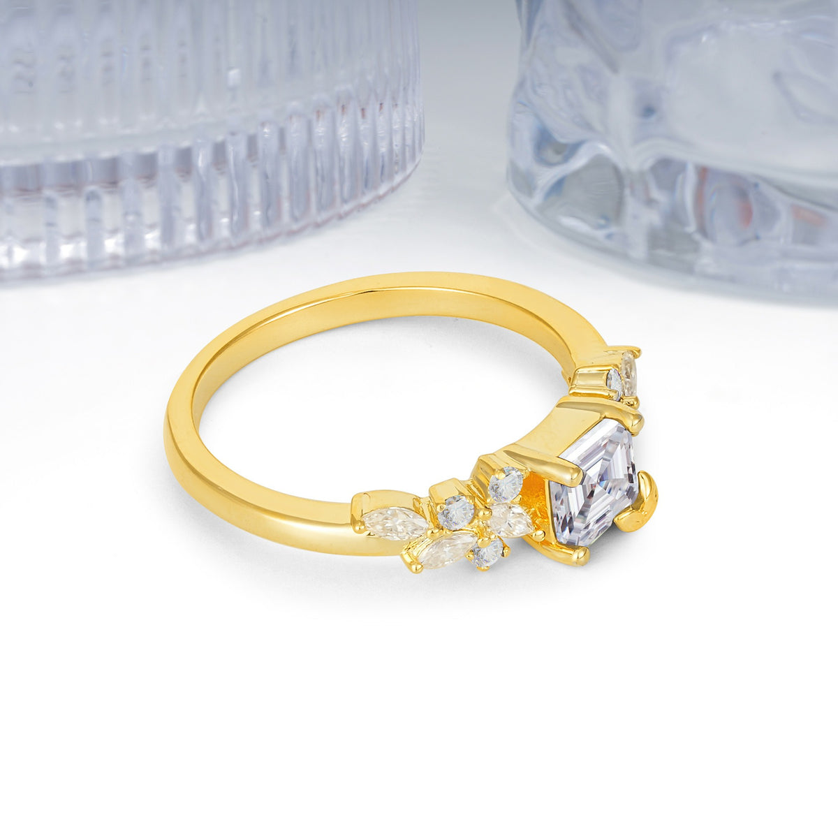 Whimsical Princess Cut Moissanite Nature‑Inspired Leaf Engagement Ring - Additional view