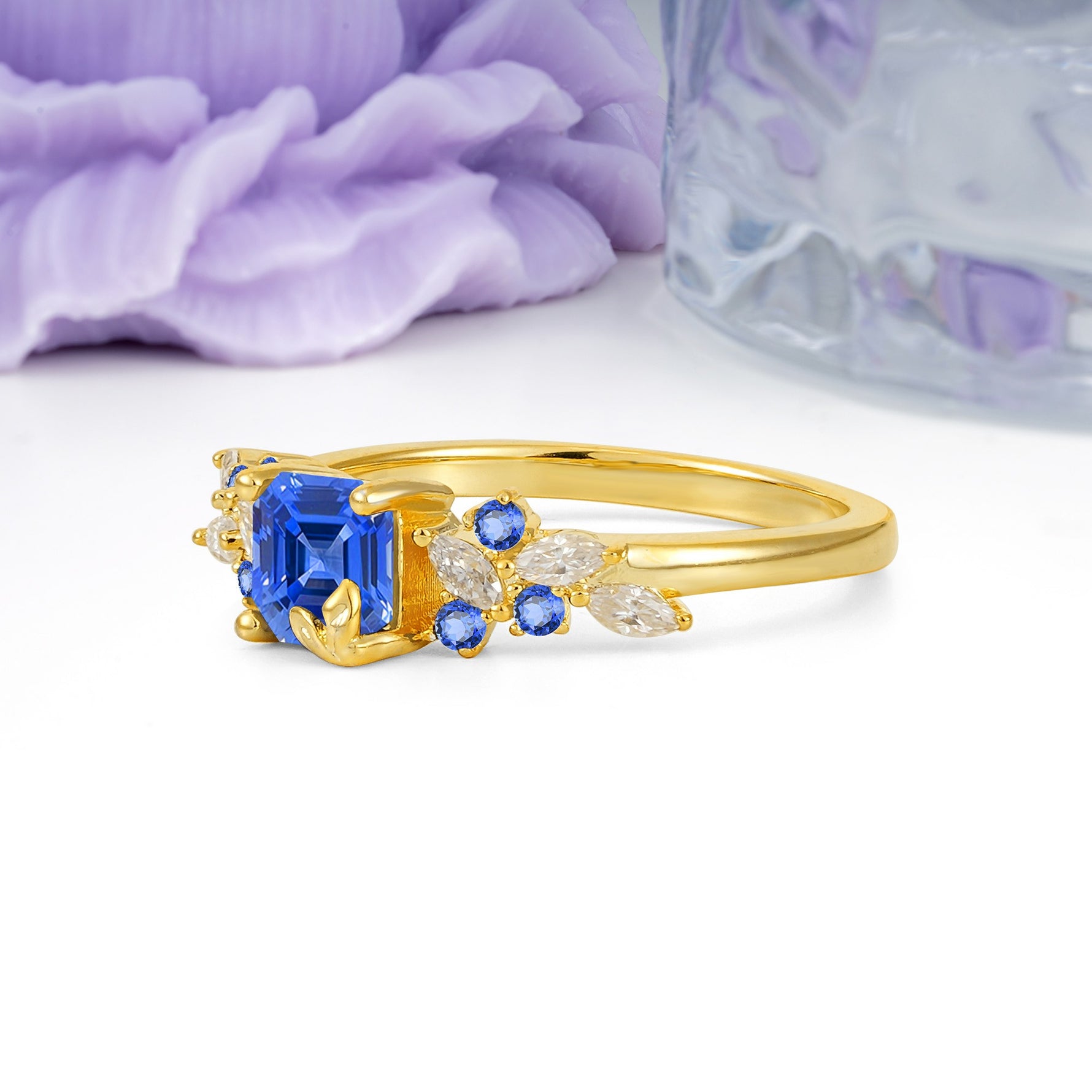 Whimsical Princess Cut Sapphire Nature‑Inspired Leaf Engagement Ring - Additional view