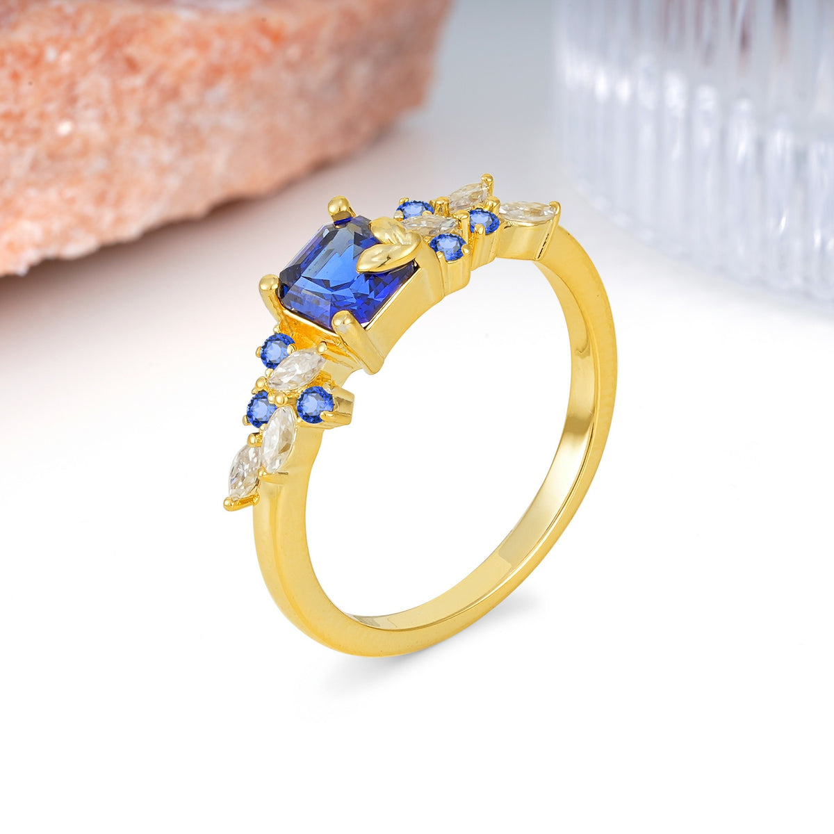 Whimsical Princess Cut Sapphire Nature‑Inspired Leaf Engagement Ring - Additional view