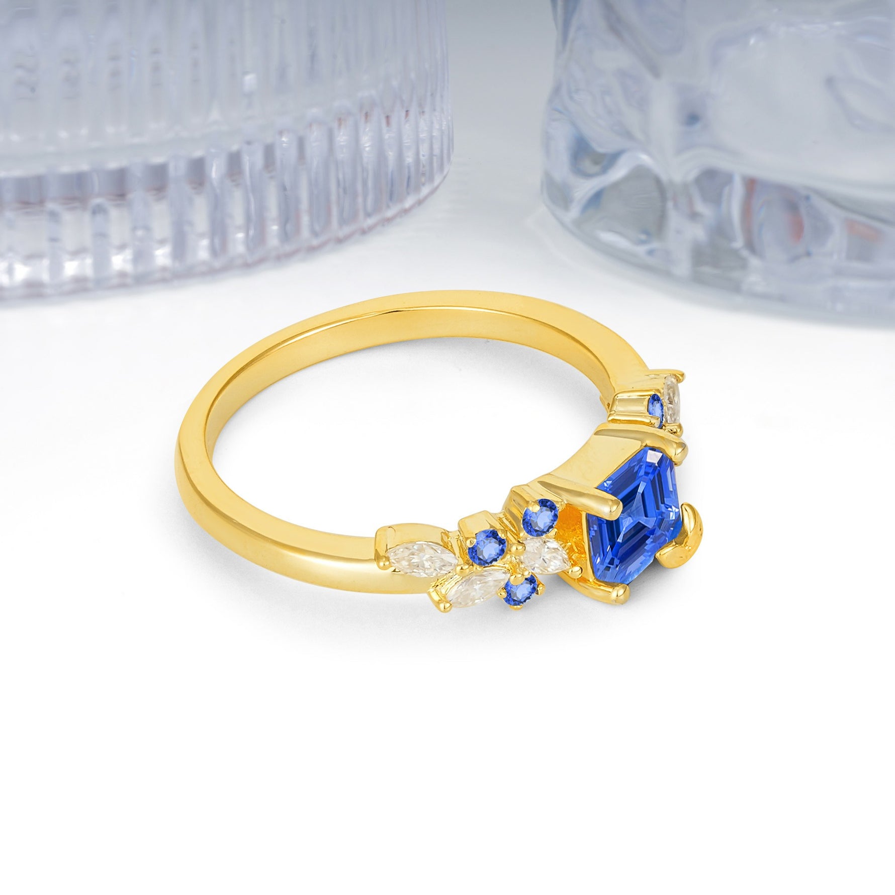 Whimsical Princess Cut Sapphire Nature‑Inspired Leaf Engagement Ring - Additional view