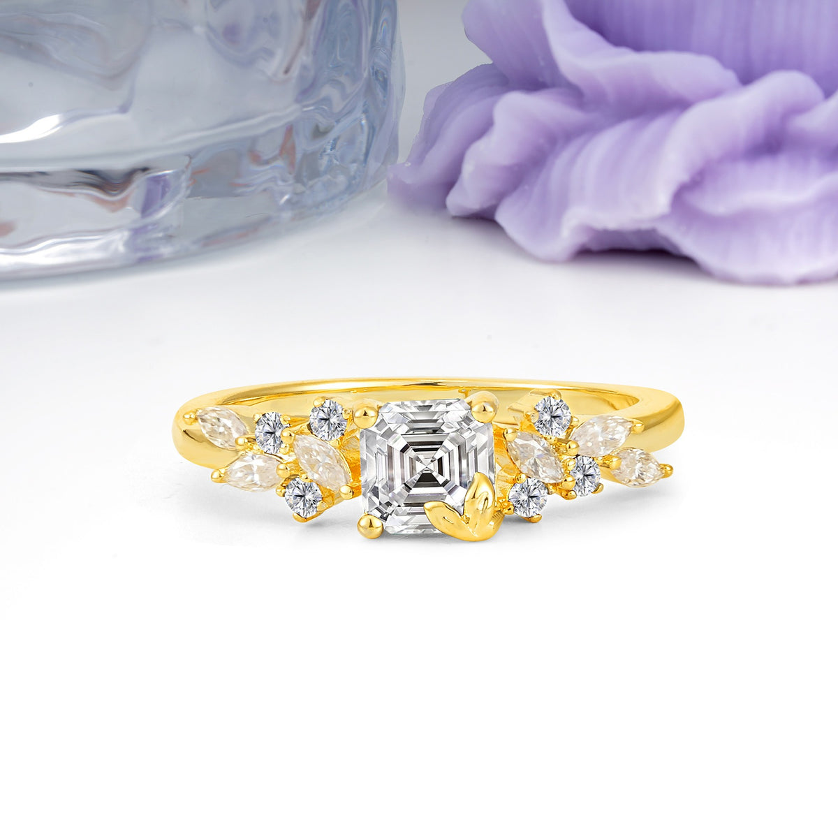 Whimsical Princess Cut Lab Diamond Nature‑Inspired Leaf Engagement Ring - Additional view
