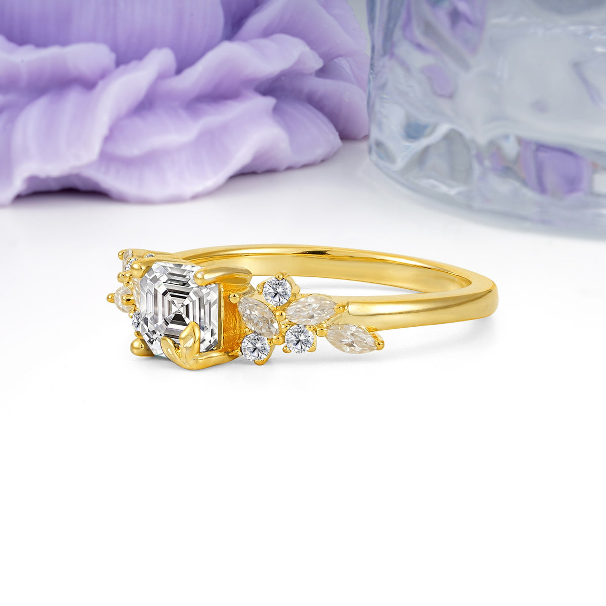 Whimsical Princess Cut Lab Diamond Nature‑Inspired Leaf Engagement Ring - Additional view