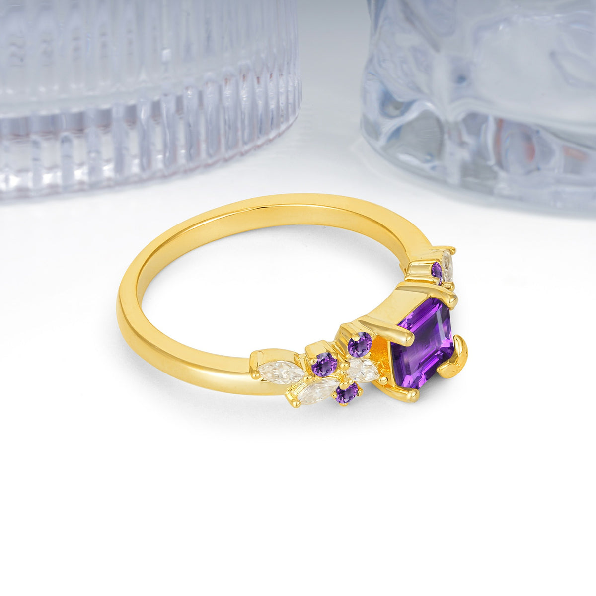 Whimsical Princess Cut Amethyst Nature‑Inspired Leaf Engagement Ring - Additional view