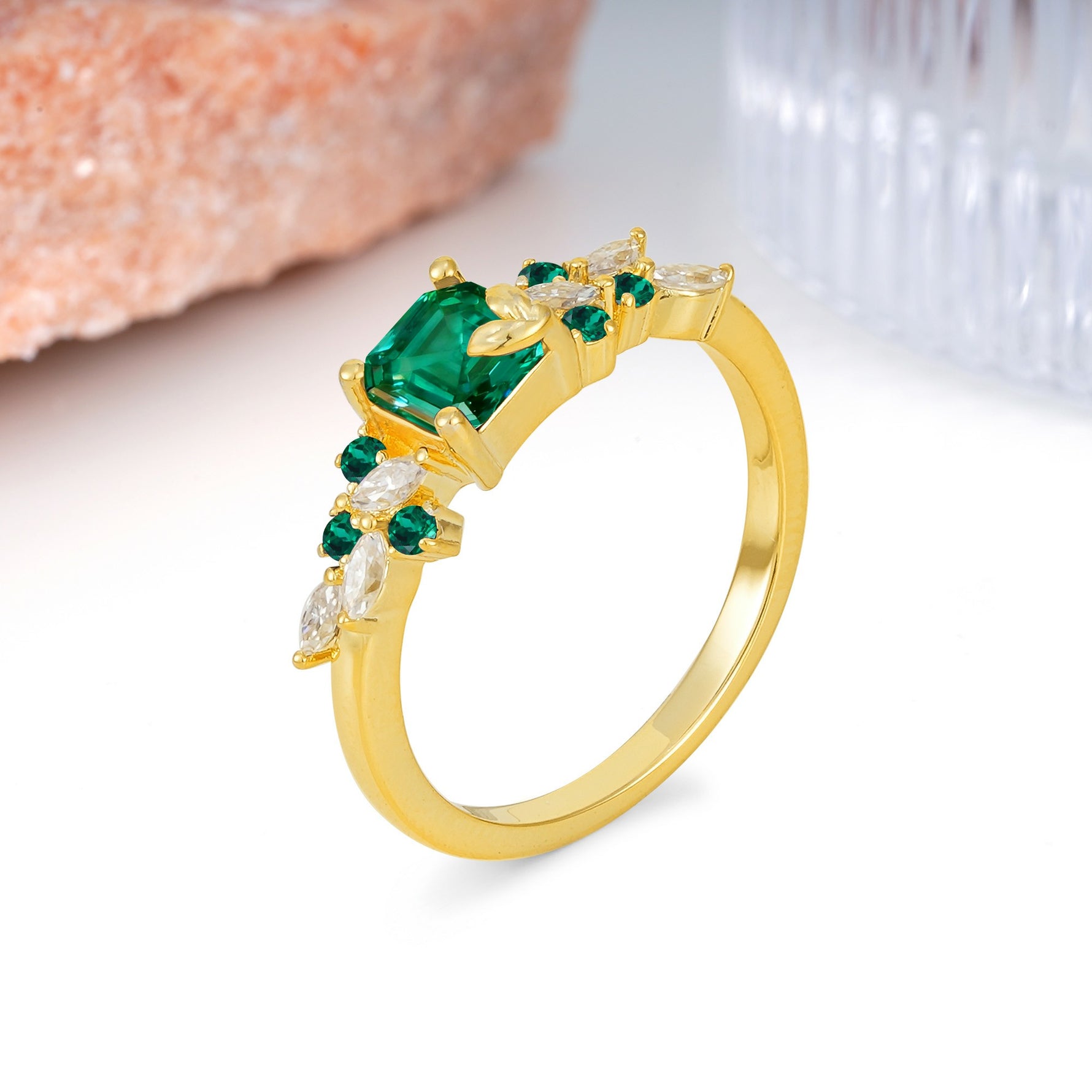 Whimsical Princess Cut Emerald Nature‑Inspired Leaf Engagement Ring - Additional view