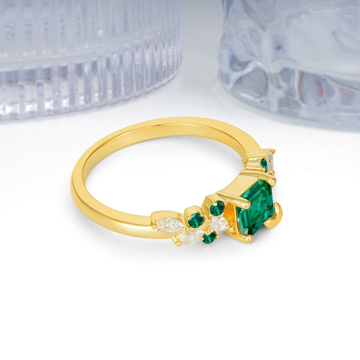 Whimsical Princess Cut Emerald Nature‑Inspired Leaf Engagement Ring - Additional view
