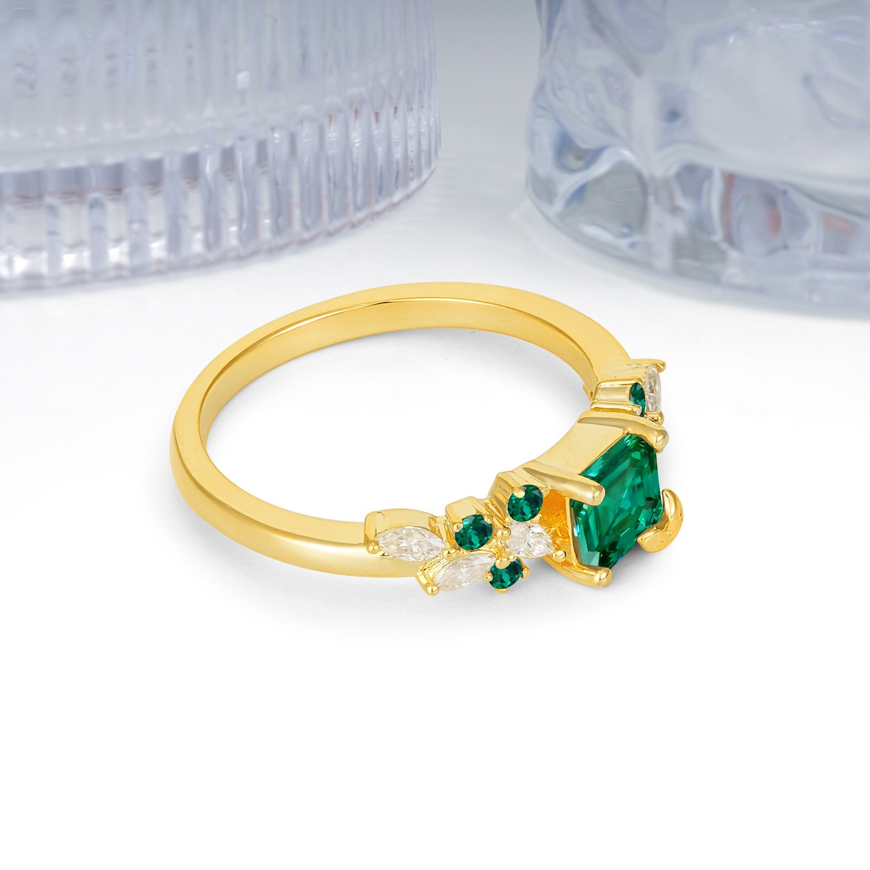 Whimsical Princess Cut Emerald Nature‑Inspired Leaf Engagement Ring - Additional view
