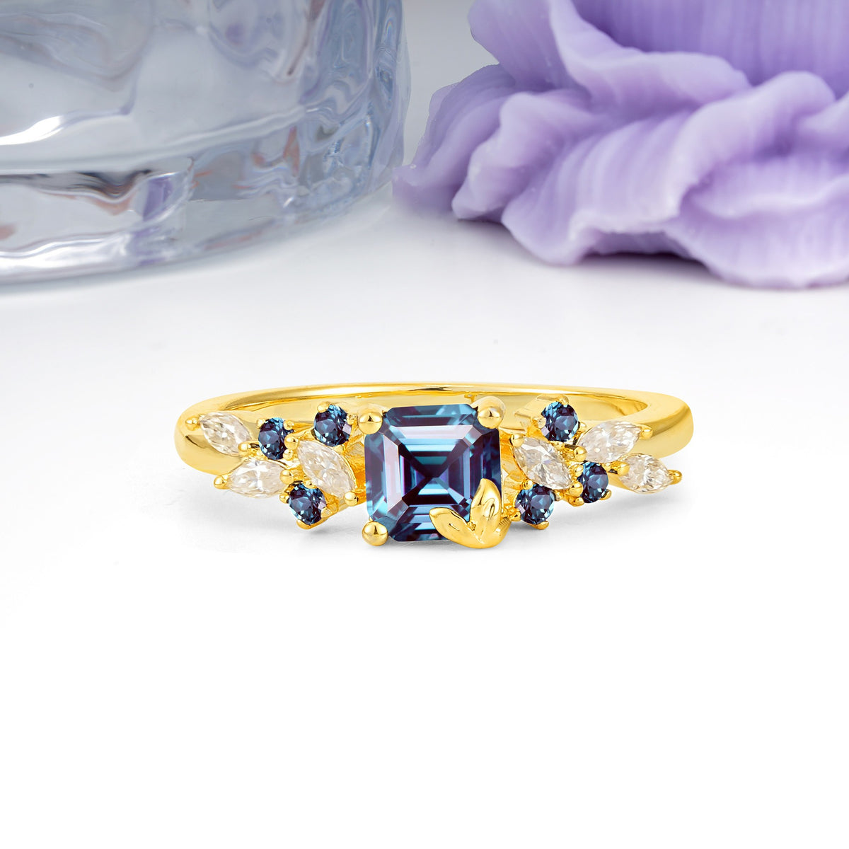 Whimsical Princess Cut Alexandrite Nature‑Inspired Leaf Engagement Ring - Additional view