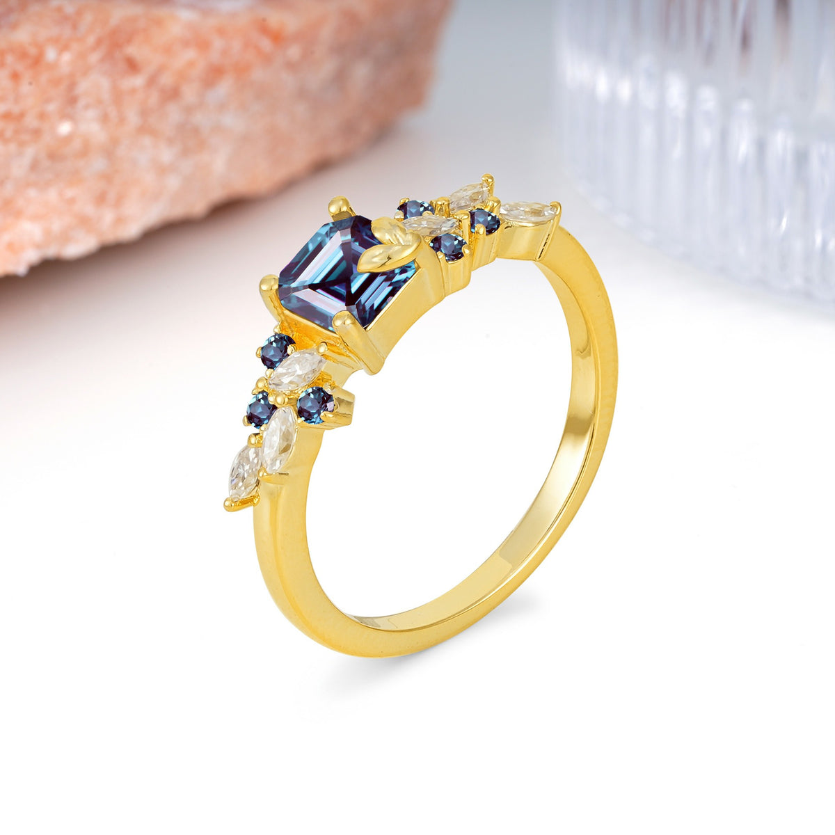 Whimsical Princess Cut Alexandrite Nature‑Inspired Leaf Engagement Ring - Additional view
