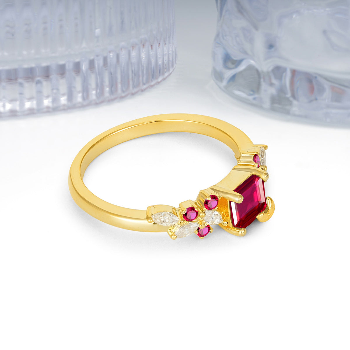 Whimsical Princess Cut Ruby Nature‑Inspired Leaf Engagement Ring - Additional view