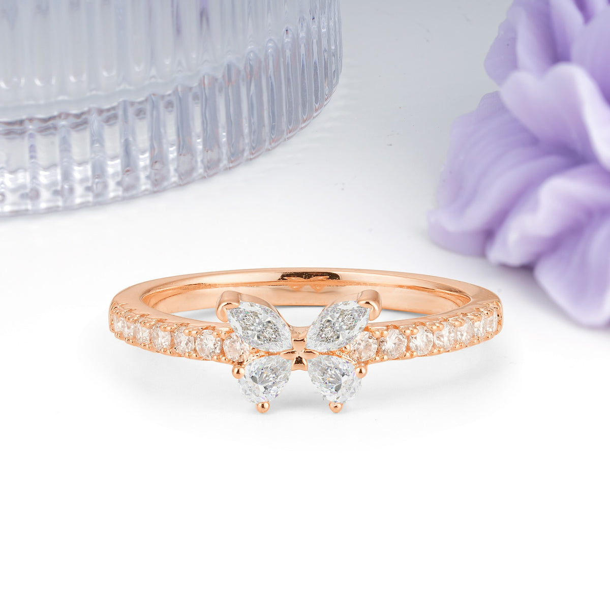 Dazzling Marquise Cut Moissanite Butterfly Single Stackable Wedding Ring - Additional view