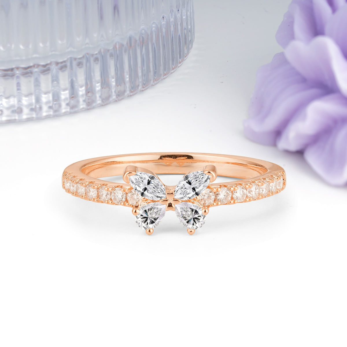 Dazzling Marquise Cut Lab Diamond Butterfly Single Stackable Wedding Ring - Additional view