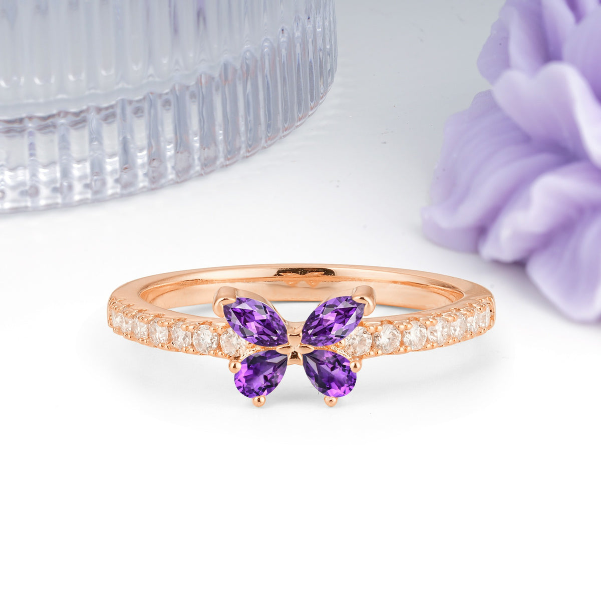 Dazzling Marquise Cut Amethyst Butterfly Single Stackable Wedding Ring - Additional view