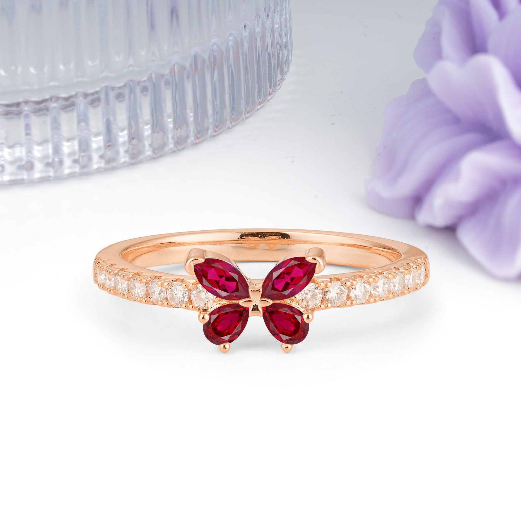 Dazzling Marquise Cut Ruby Butterfly Single Stackable Wedding Ring - Additional view