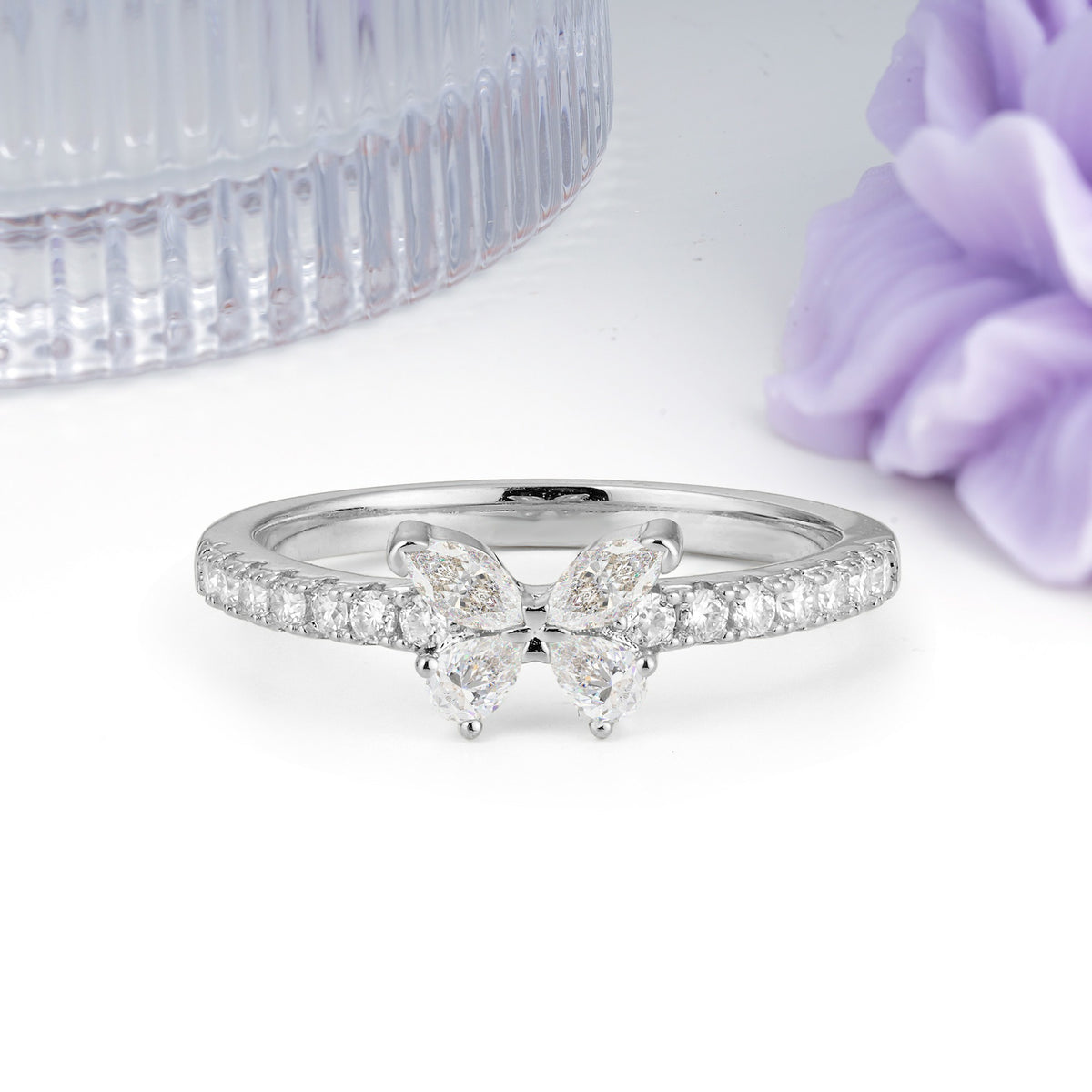 Dazzling Marquise Cut Moissanite Butterfly Single Stackable Wedding Ring - Additional view