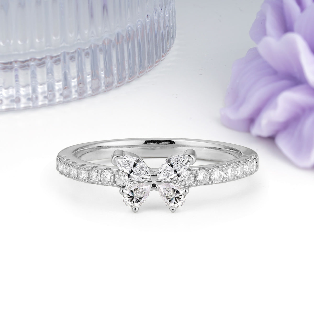 Dazzling Marquise Cut Lab Diamond Butterfly Single Stackable Wedding Ring - Additional view