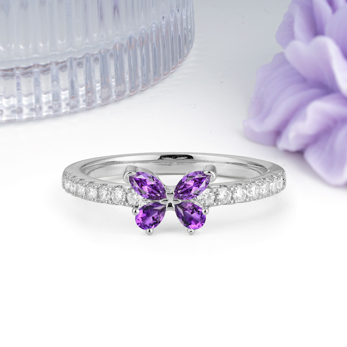 Dazzling Marquise Cut Amethyst Butterfly Single Stackable Wedding Ring - Additional view
