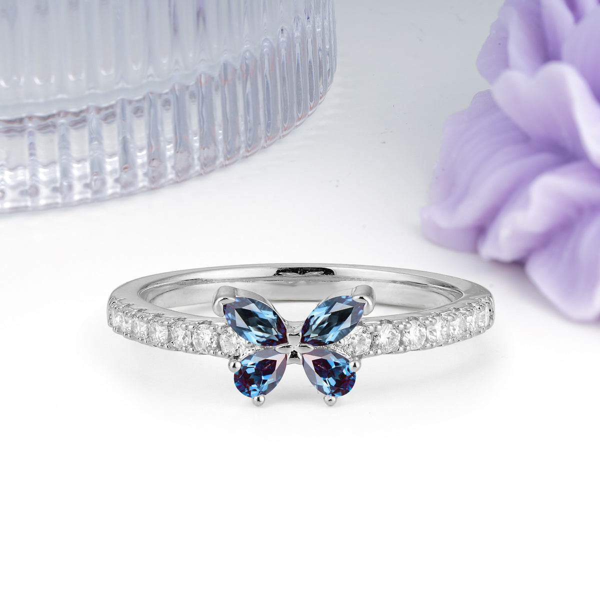 Dazzling Marquise Cut Alexandrite Butterfly Single Stackable Wedding Ring - Additional view