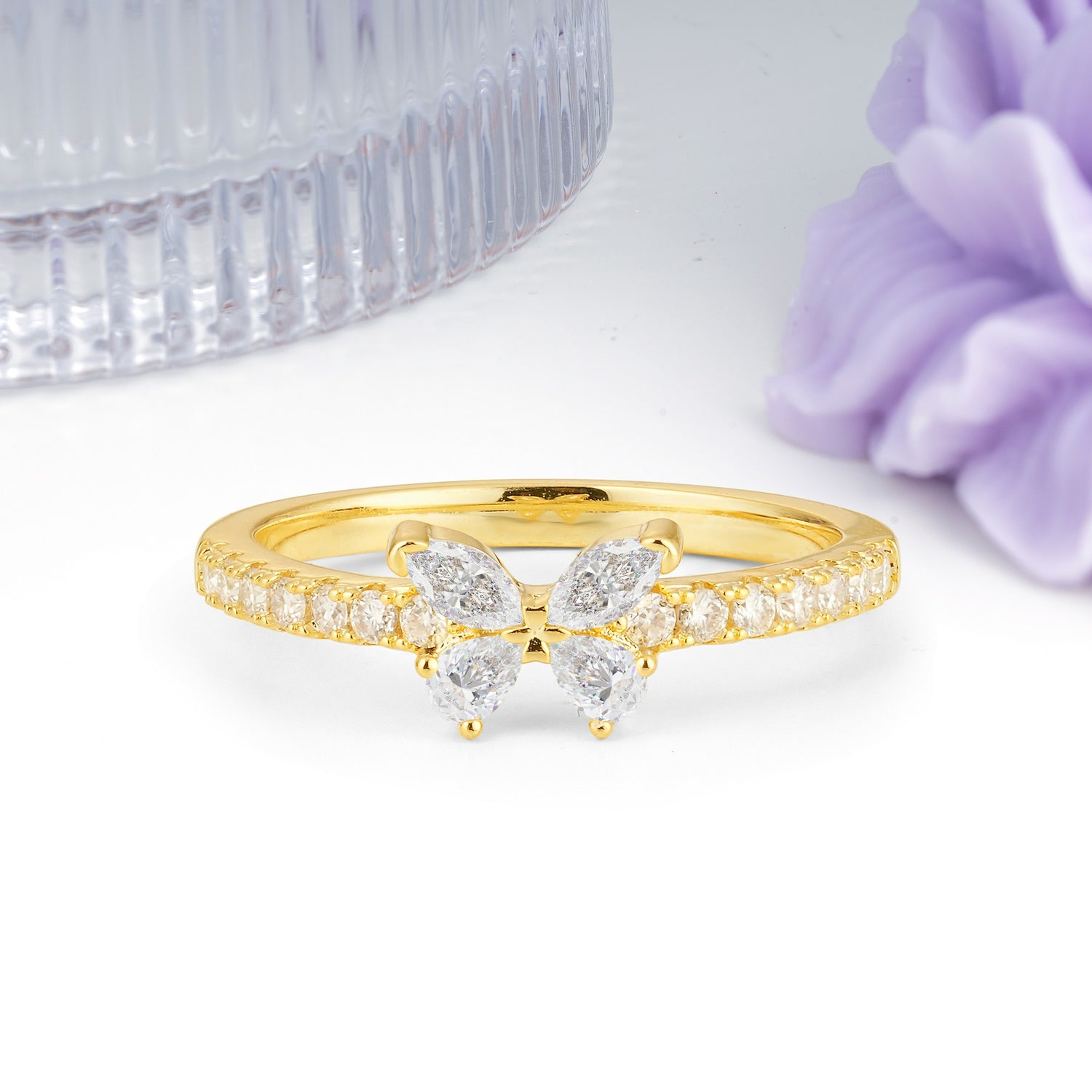 Dazzling Marquise Cut Moissanite Butterfly Single Stackable Wedding Ring - Additional view