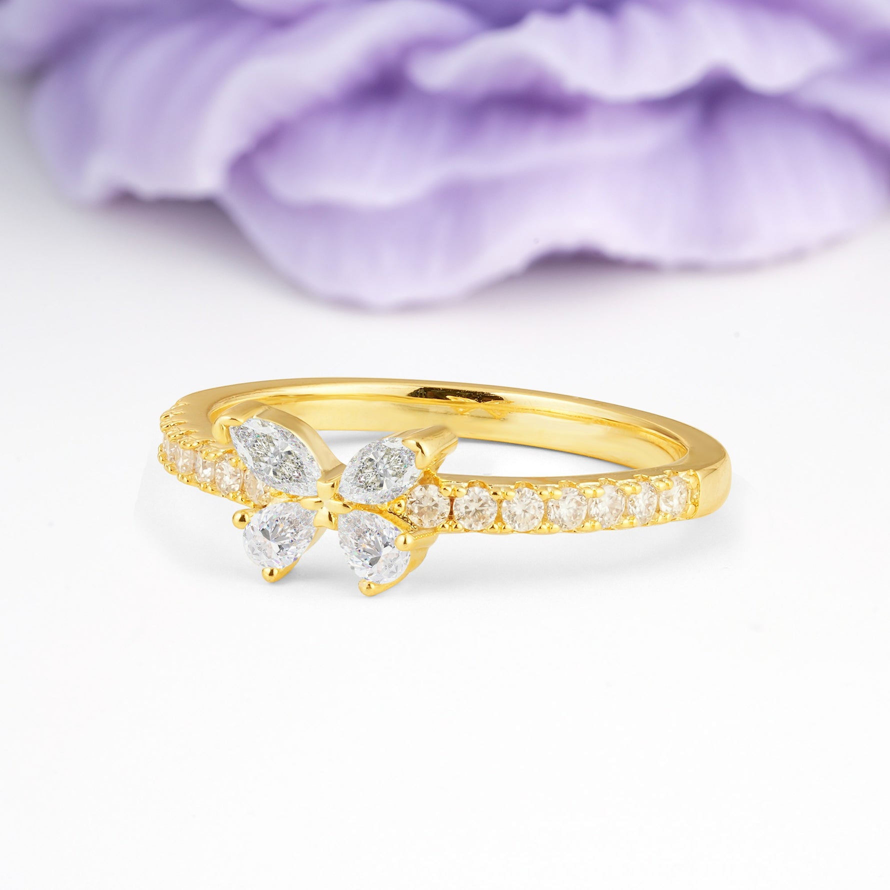 Dazzling Marquise Cut Moissanite Butterfly Single Stackable Wedding Ring - Additional view