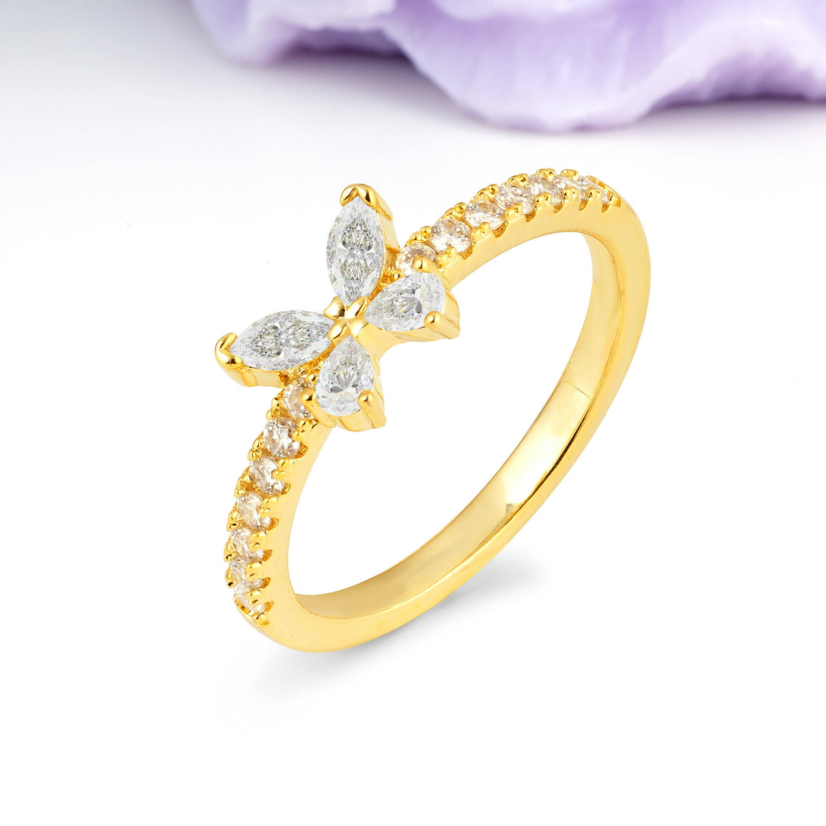 Dazzling Marquise Cut Moissanite Butterfly Single Stackable Wedding Ring - Additional view