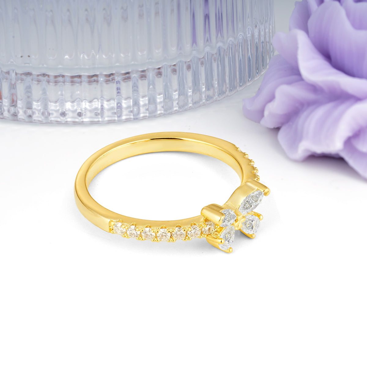 Dazzling Marquise Cut Moissanite Butterfly Single Stackable Wedding Ring - Additional view