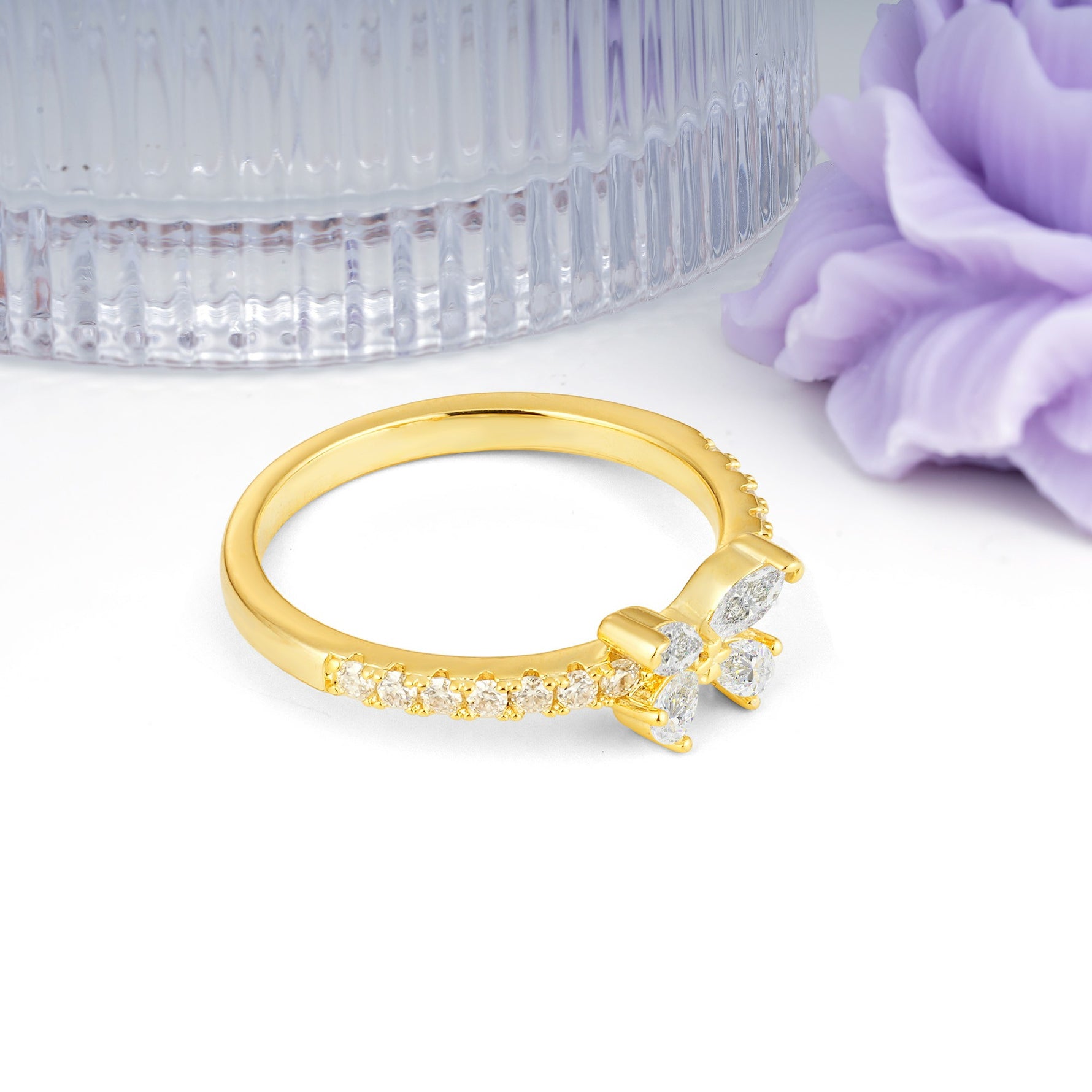 Dazzling Marquise Cut Moissanite Butterfly Single Stackable Wedding Ring - Additional view