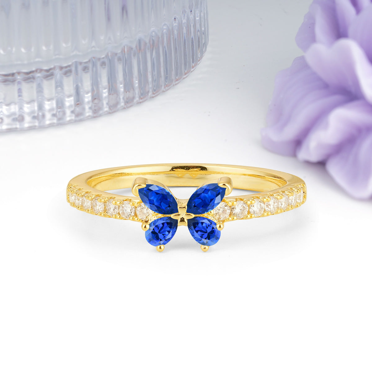 Dazzling Marquise Cut Sapphire Butterfly Single Stackable Wedding Ring - Additional view