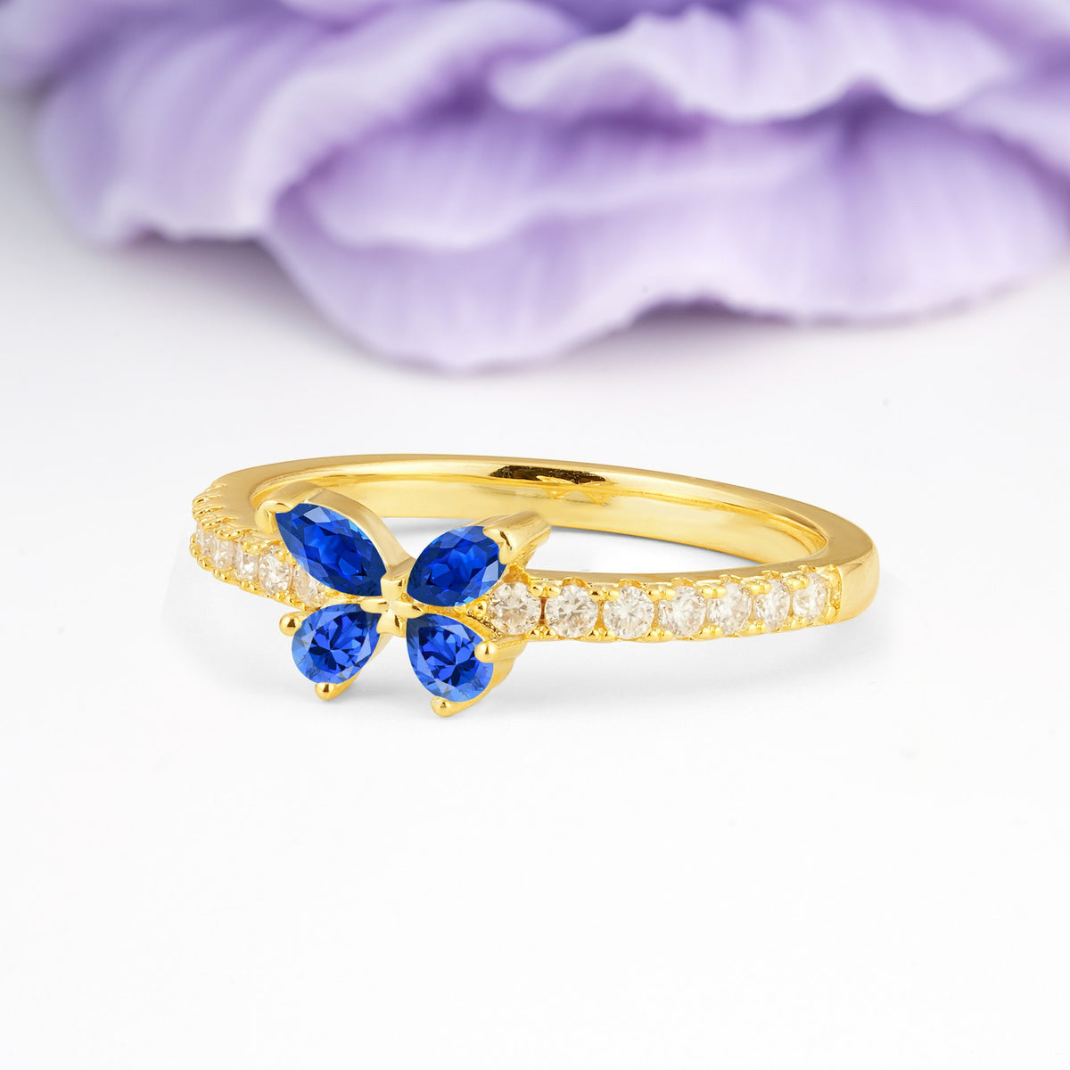 Dazzling Marquise Cut Sapphire Butterfly Single Stackable Wedding Ring - Additional view