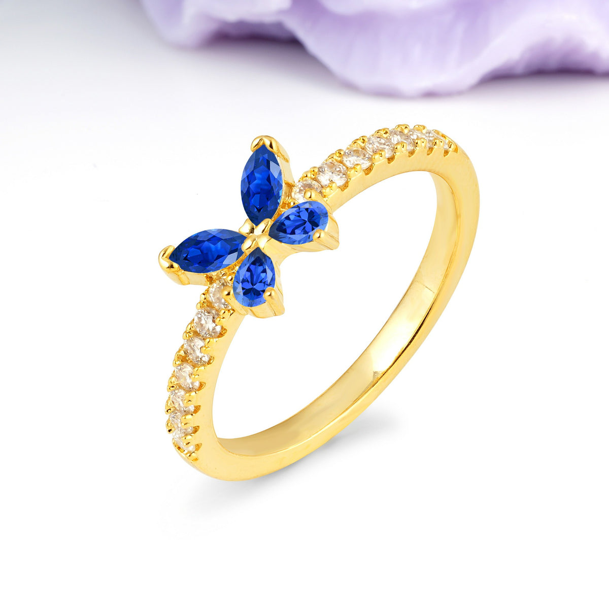 Dazzling Marquise Cut Sapphire Butterfly Single Stackable Wedding Ring - Additional view