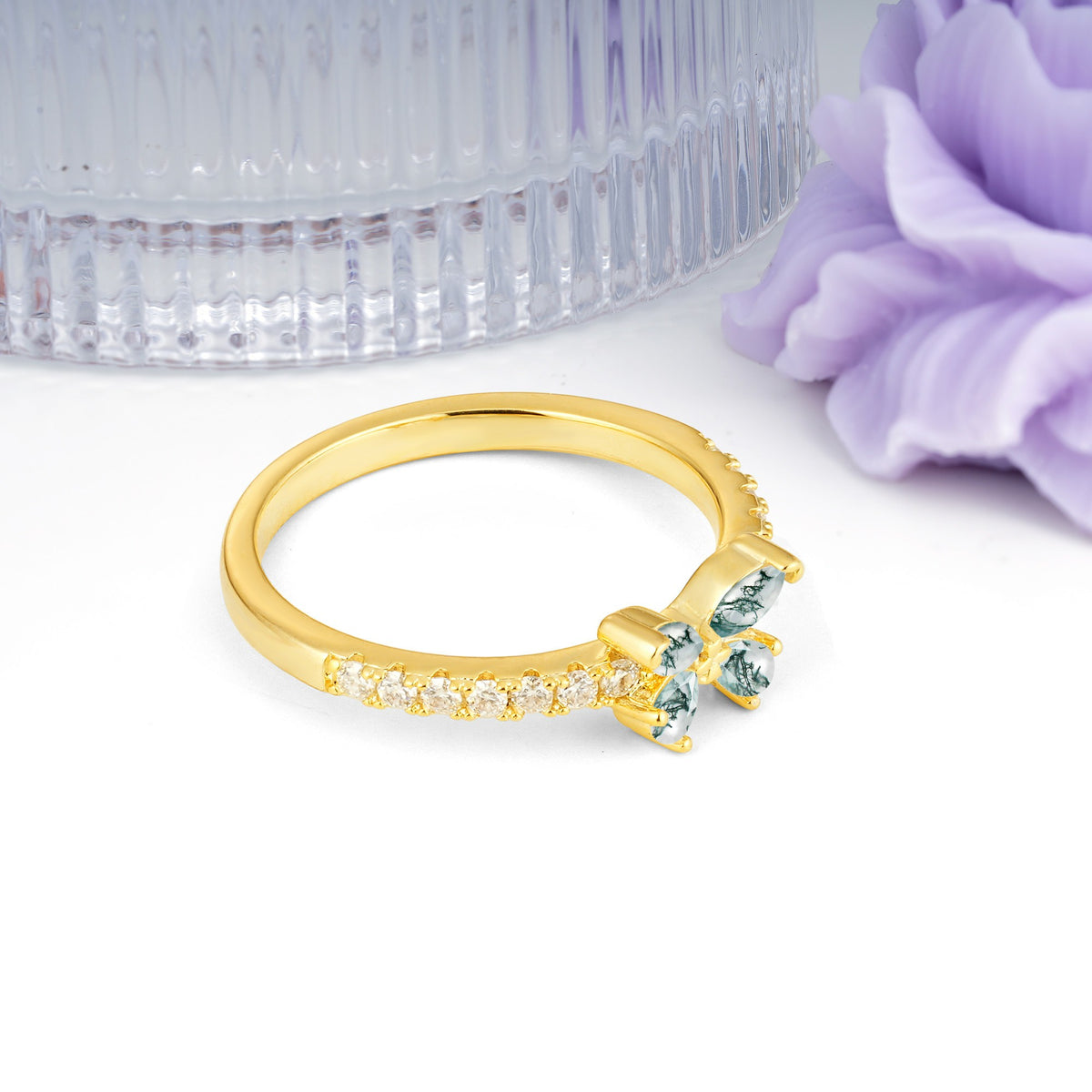 Dazzling Marquise Cut Moss Agate Butterfly Single Stackable Wedding Ring - Additional view