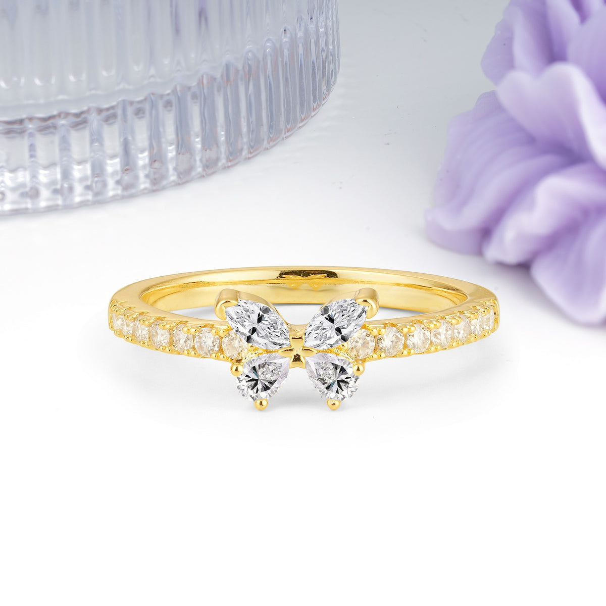 Dazzling Marquise Cut Lab Diamond Butterfly Single Stackable Wedding Ring - Additional view