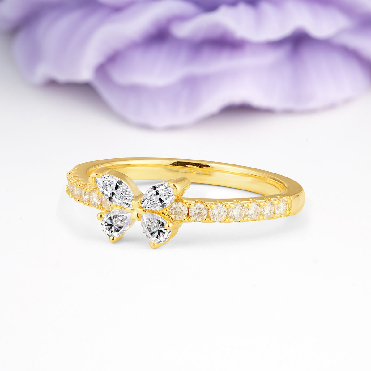 Dazzling Marquise Cut Lab Diamond Butterfly Single Stackable Wedding Ring - Additional view