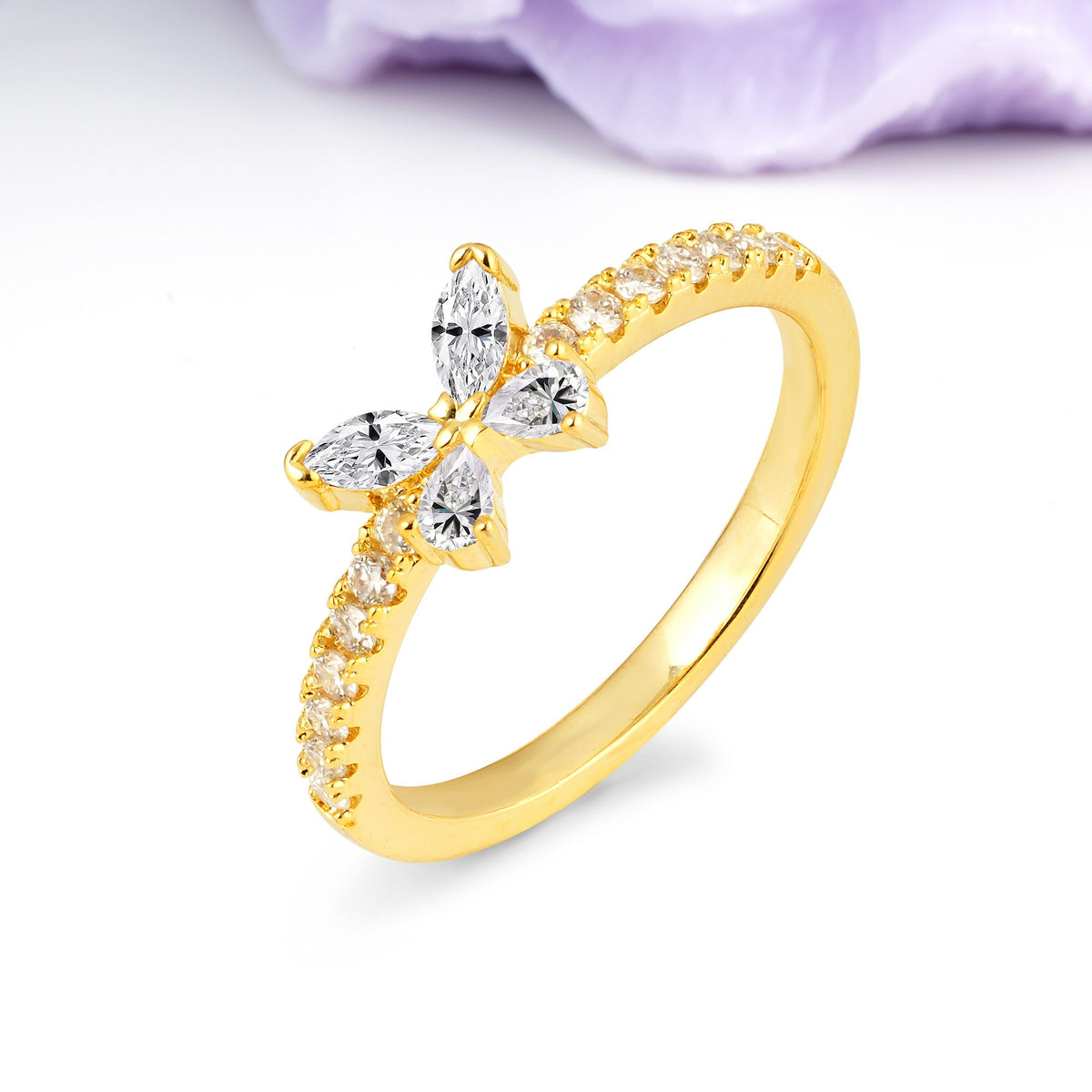 Dazzling Marquise Cut Lab Diamond Butterfly Single Stackable Wedding Ring - Additional view