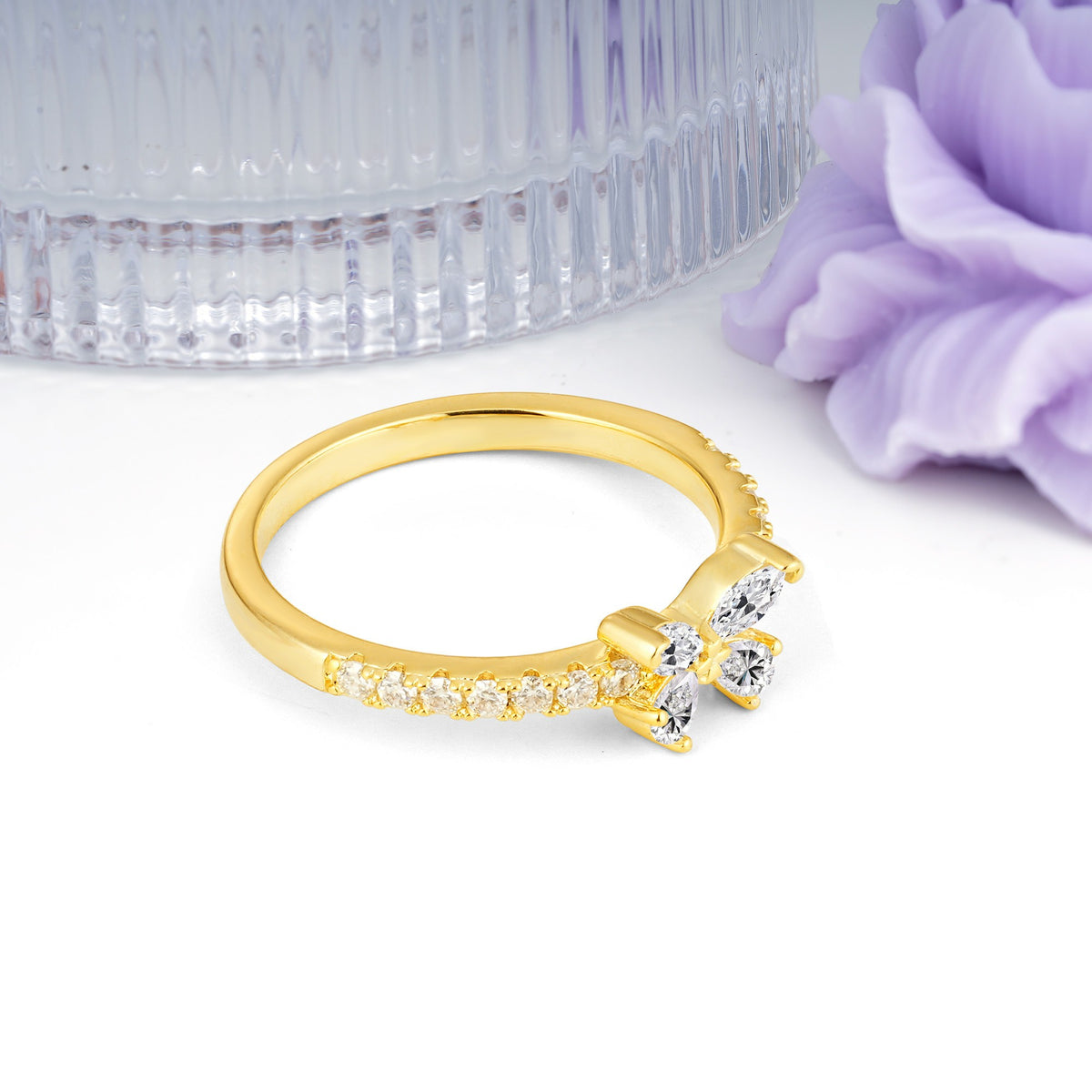 Dazzling Marquise Cut Lab Diamond Butterfly Single Stackable Wedding Ring - Additional view