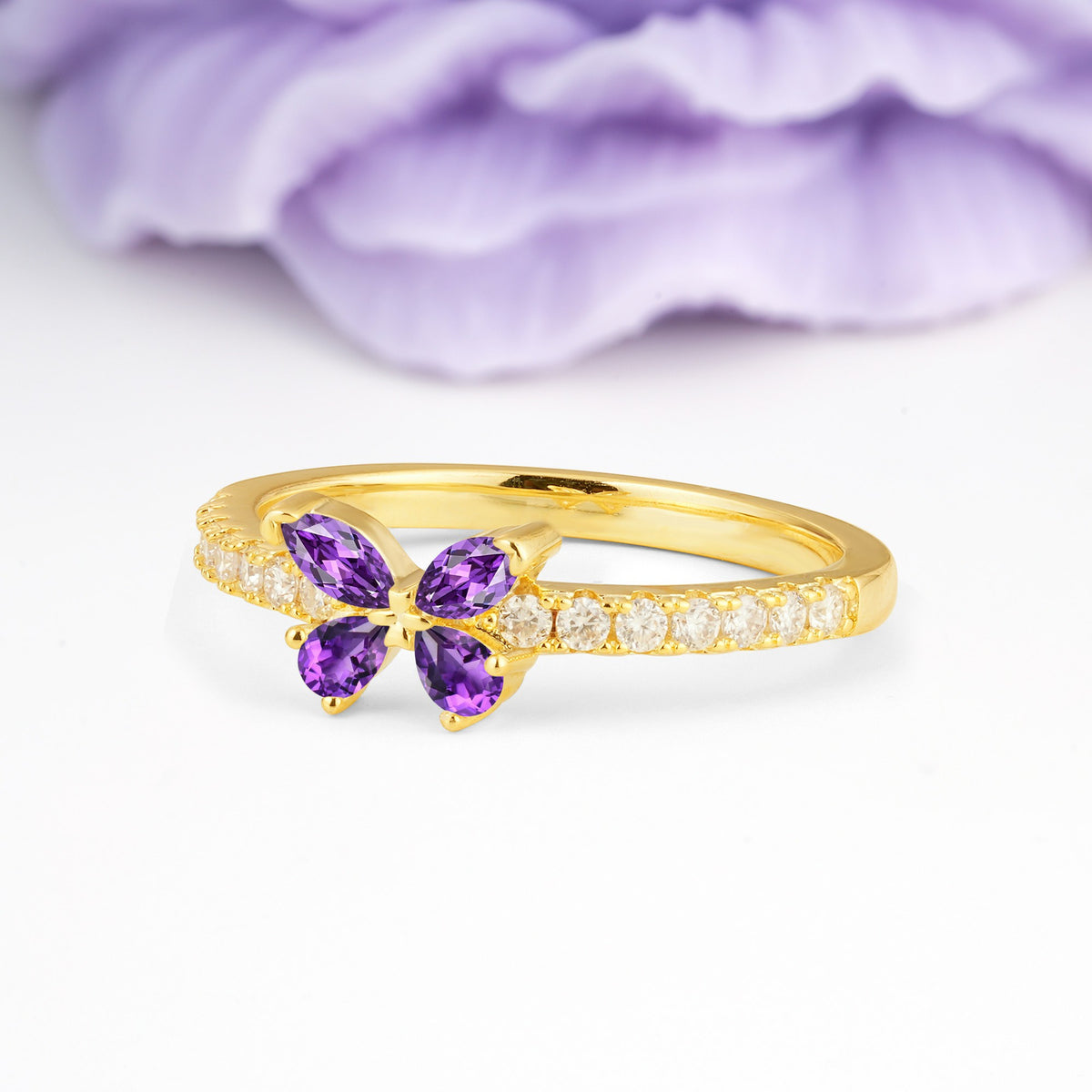 Dazzling Marquise Cut Amethyst Butterfly Single Stackable Wedding Ring - Additional view